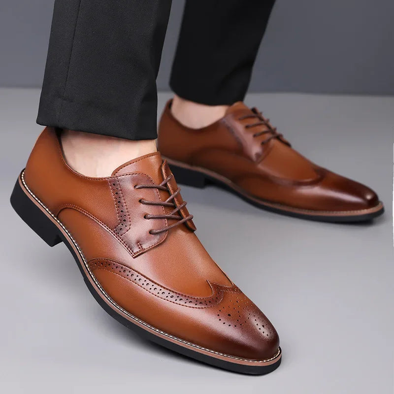 Classic Leather Brogue Wingtip Shoes
