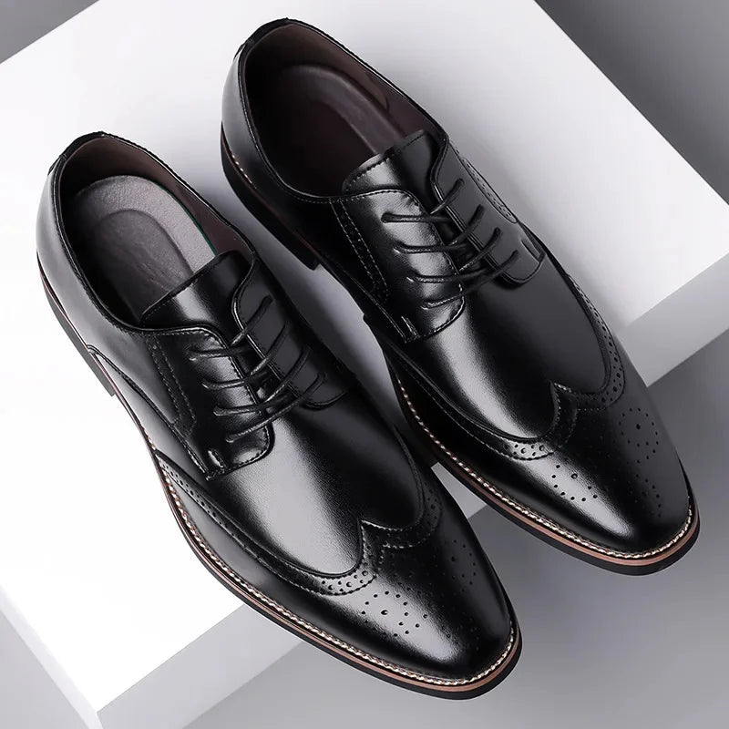 Classic Leather Brogue Wingtip Shoes