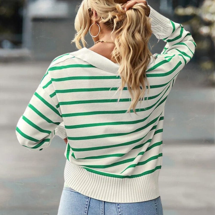 Striped Collared Knit Polo Sweater