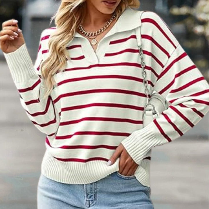 Striped Collared Knit Polo Sweater