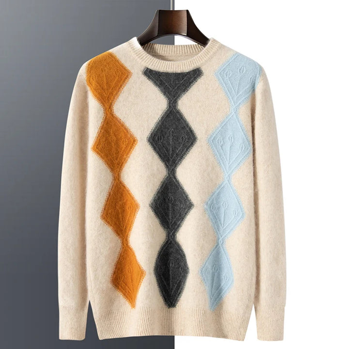 Colorblock Argyle Knit Sweater