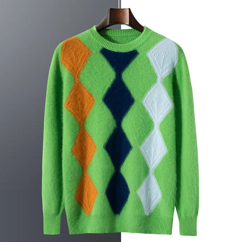 Colorblock Argyle Knit Sweater