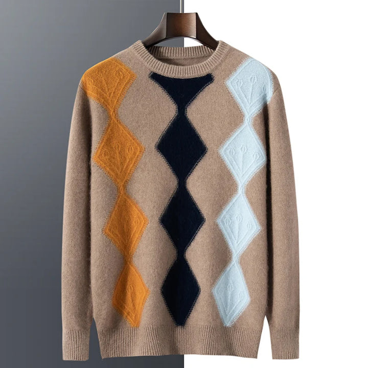 Colorblock Argyle Knit Sweater