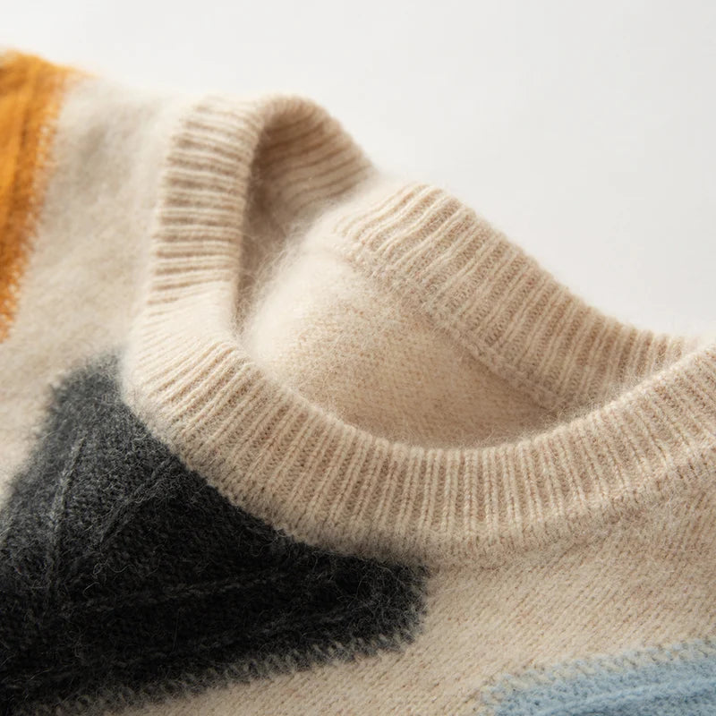 Colorblock Argyle Knit Sweater
