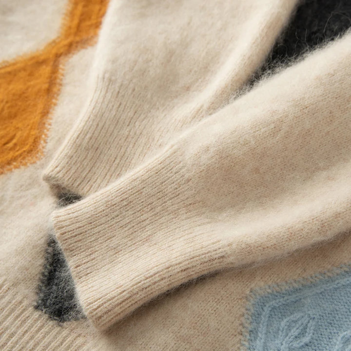 Colorblock Argyle Knit Sweater