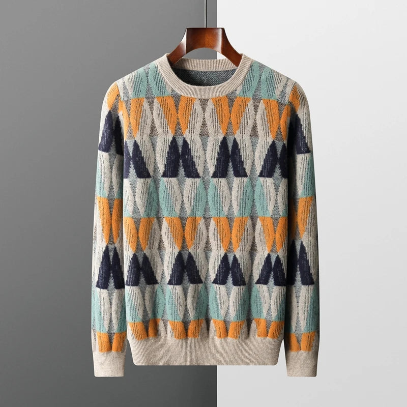 Colorful Pattern Wool Crewneck Sweater