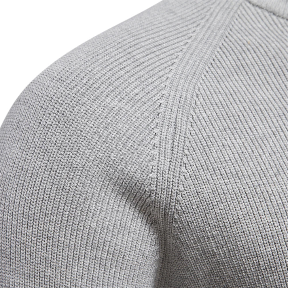 Cotton Zipper High Collar Knitted Sweater