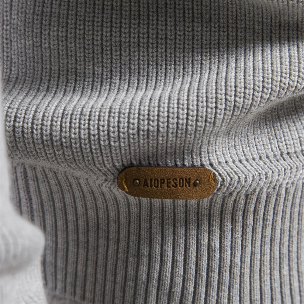 Cotton Zipper High Collar Knitted Sweater