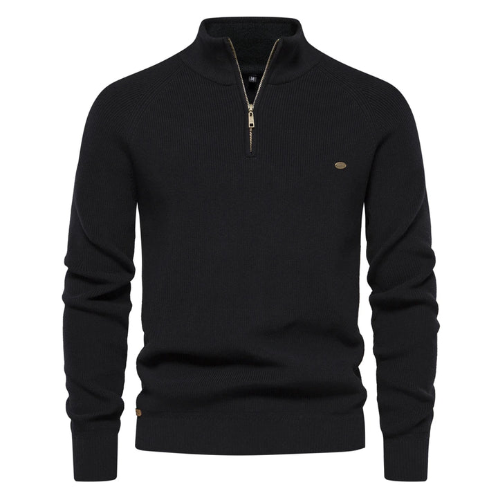 Cotton Zipper High Collar Knitted Sweater