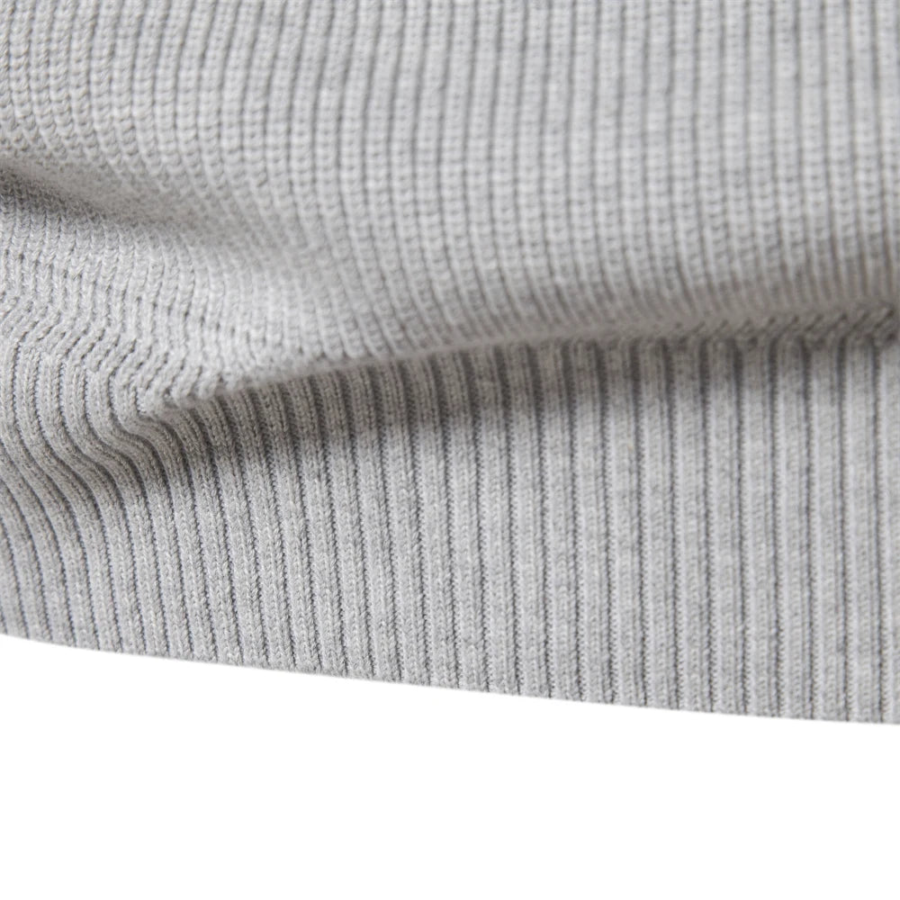 Cotton Zipper High Collar Knitted Sweater