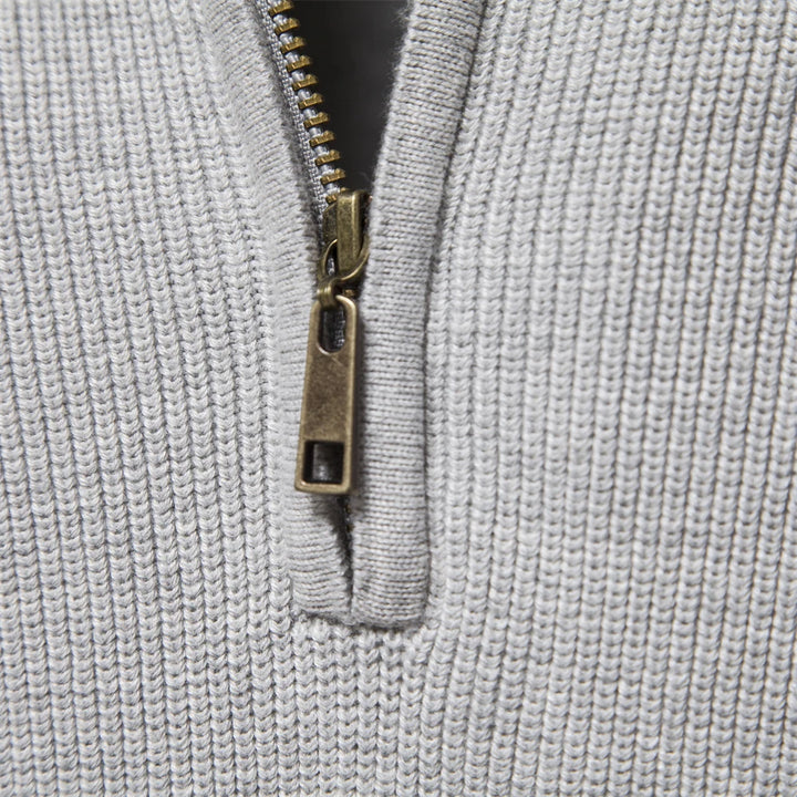 Cotton Zipper High Collar Knitted Sweater