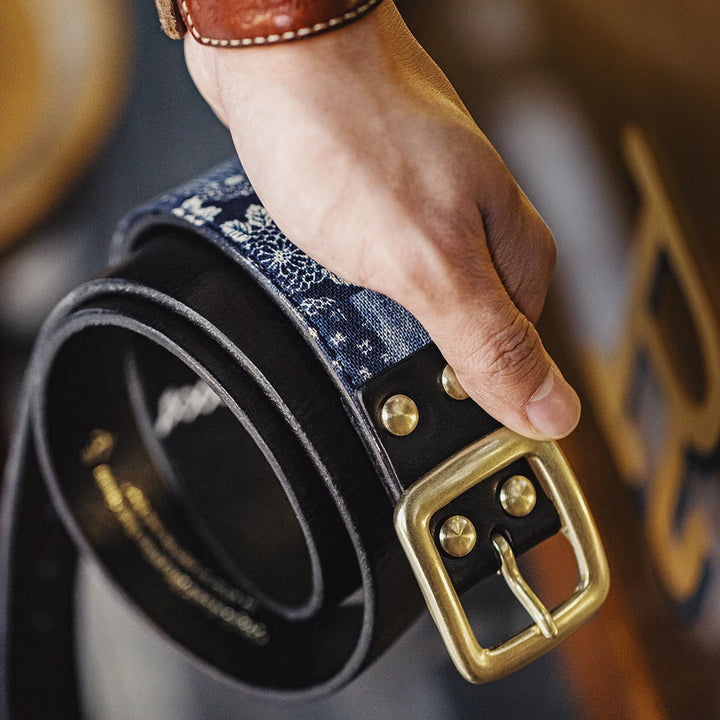 Cowhide Boro Print Retro Leather Belt