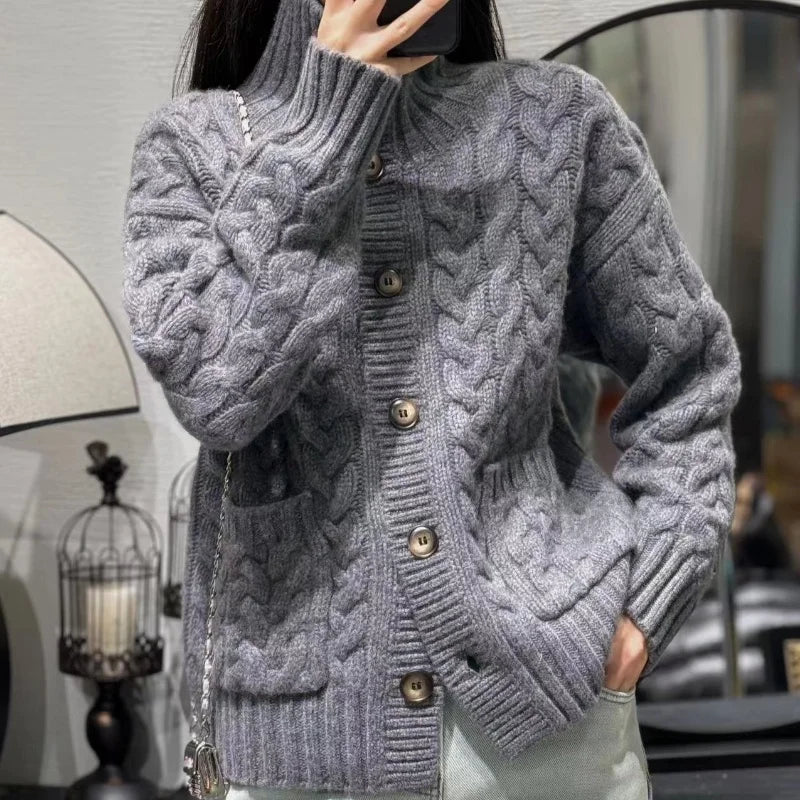 Cozy Wool Stand Collar Cardigan