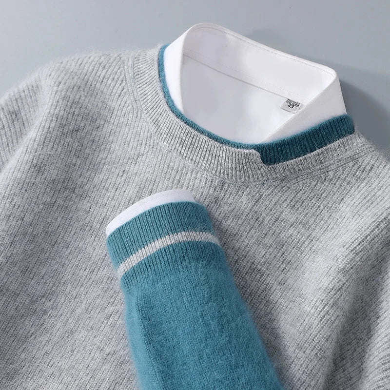 Color-Block Cashmere Crewneck Sweater