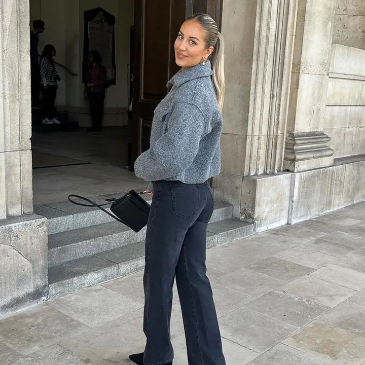 Cropped Cashmere Knit Shacket Jacket