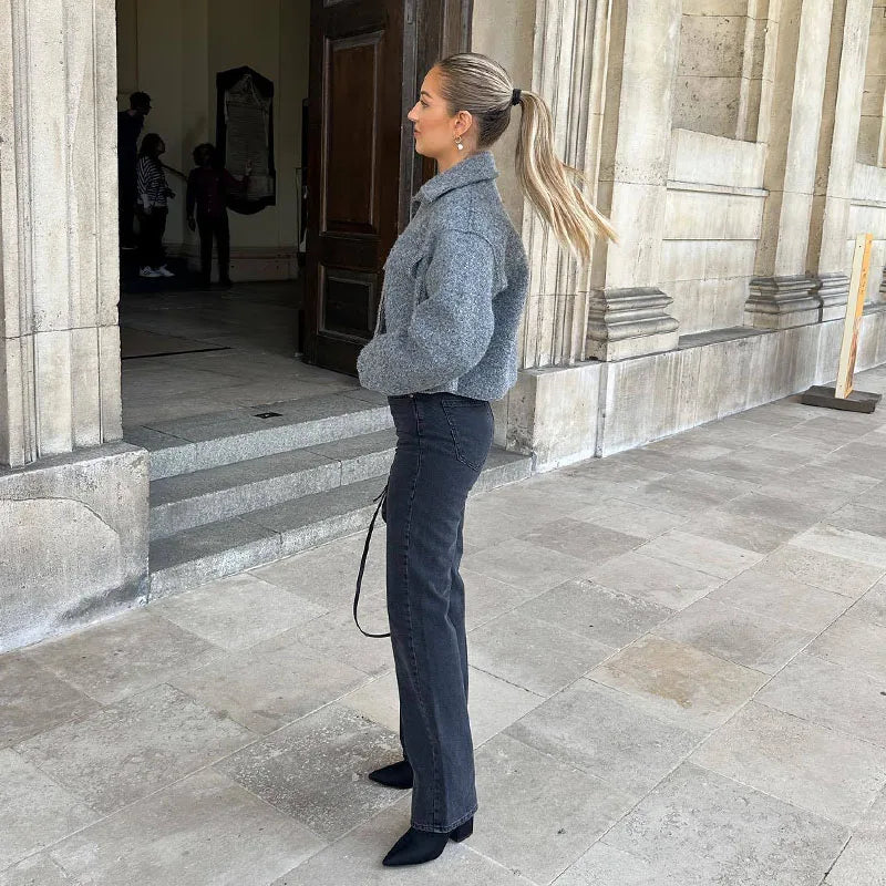 Cropped Cashmere Knit Shacket Jacket