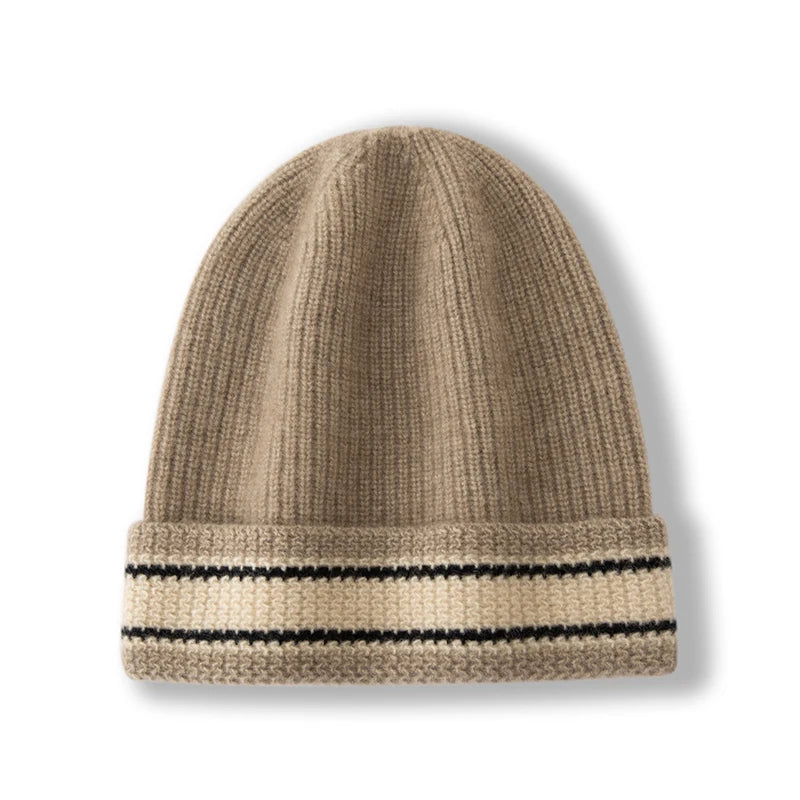 Cuffed Cashmere Ribbed Beanie Hat