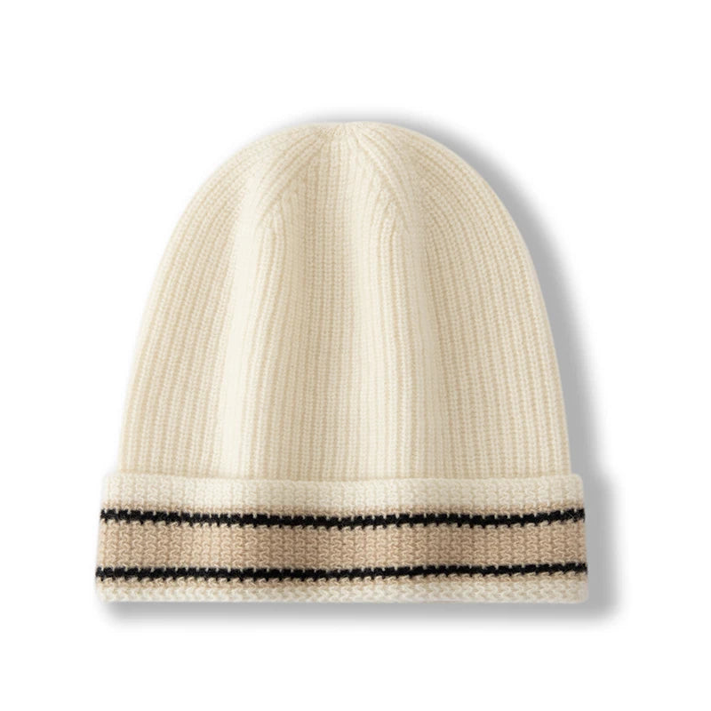 Cuffed Cashmere Ribbed Beanie Hat
