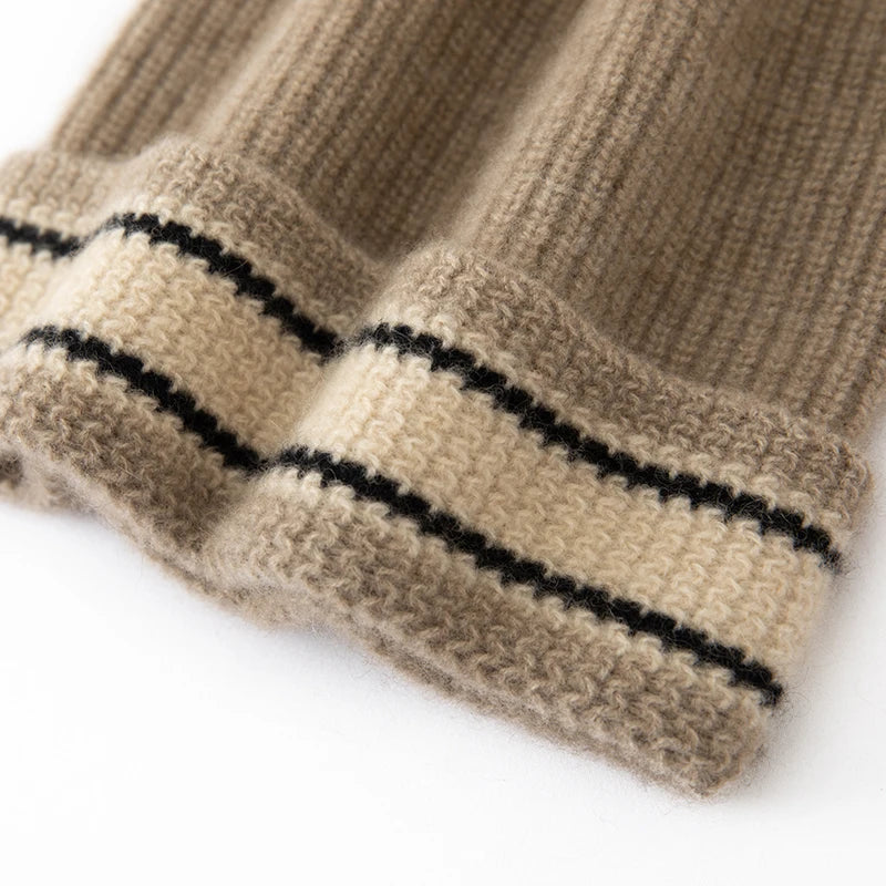 Cuffed Cashmere Ribbed Beanie Hat
