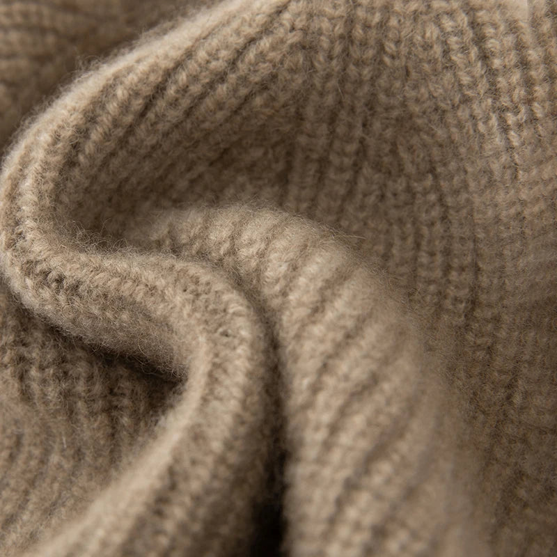Cuffed Cashmere Ribbed Beanie Hat
