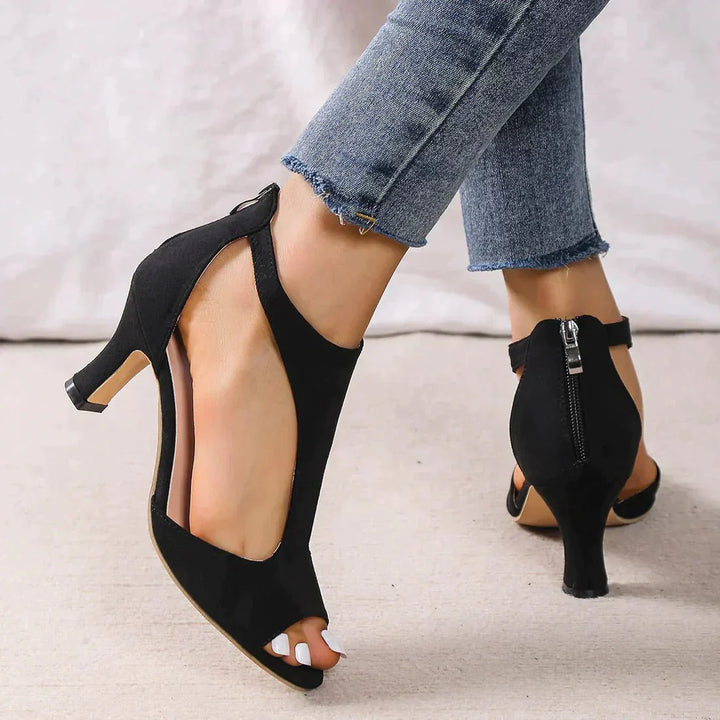 Peep-Toe Cutout Heeled Sandals