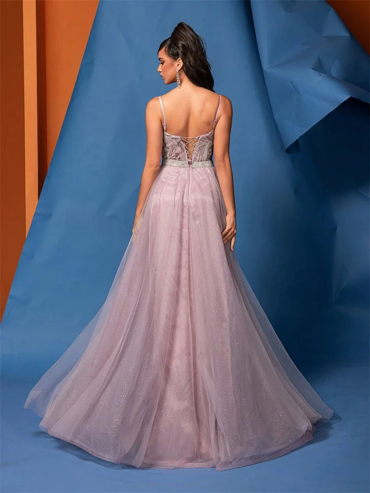  Deep V-Neck Sequin Evening Gown