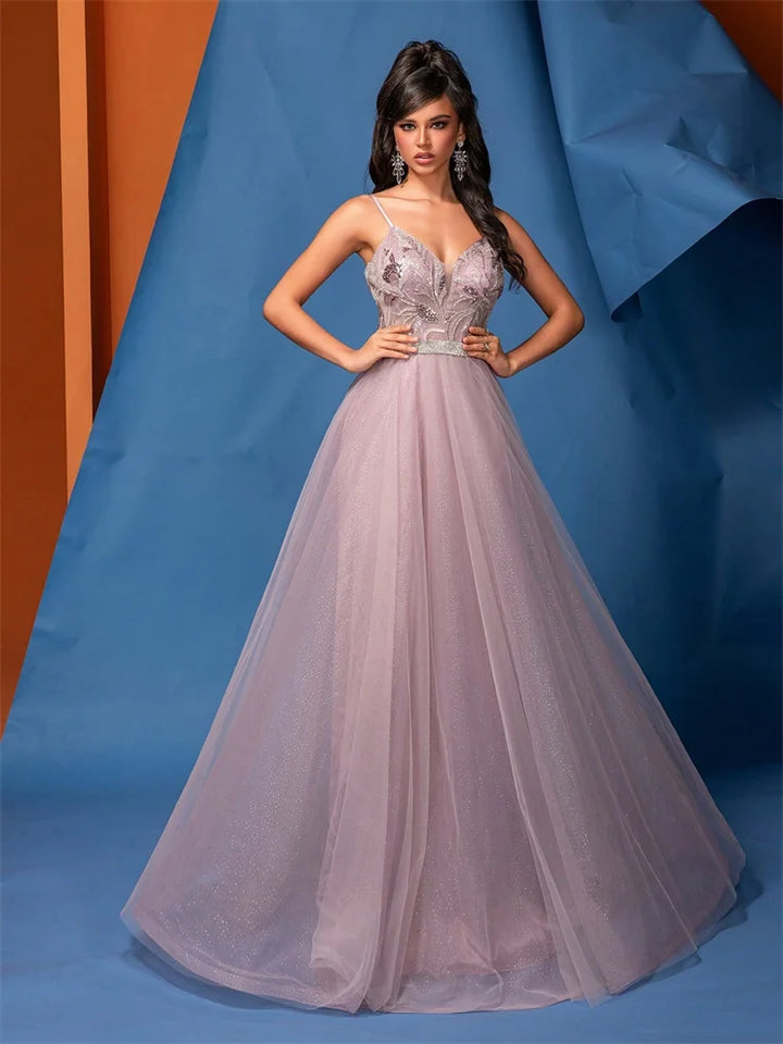  Deep V-Neck Sequin Evening Gown
