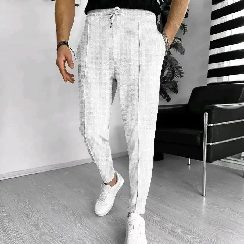 Textured Slim-Fit Drawstring Trousers