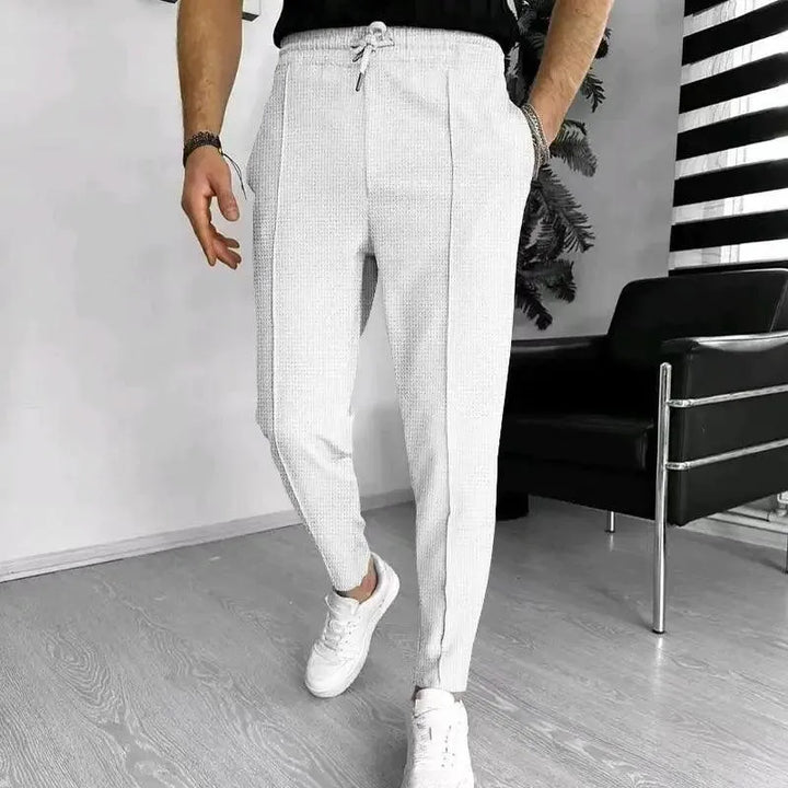 Textured Slim-Fit Drawstring Trousers