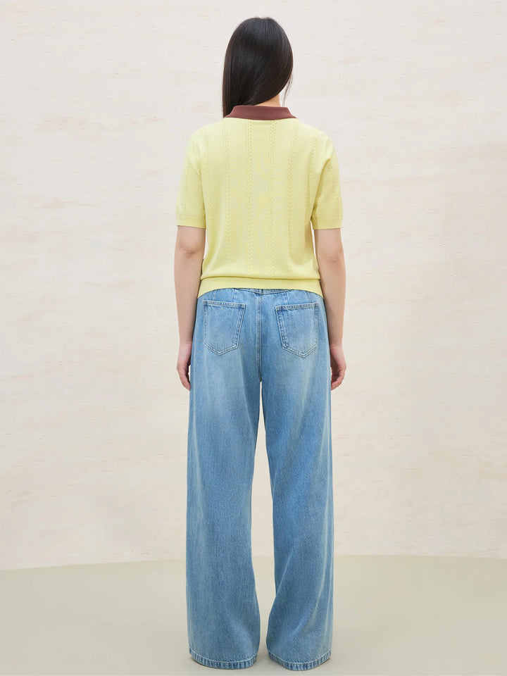 Eco Knit Polo Top with Contrast Collar