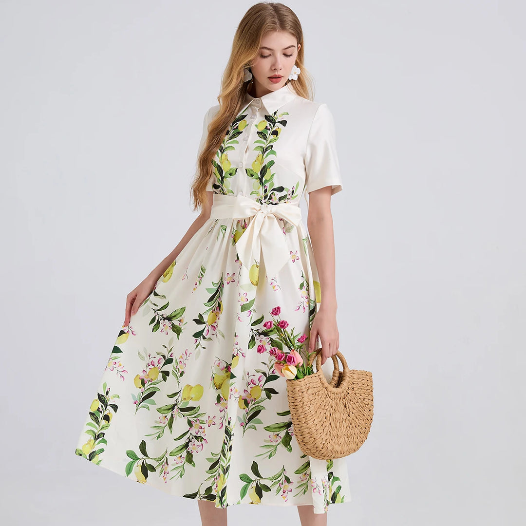 Elegant Botanical Print Midi Dress