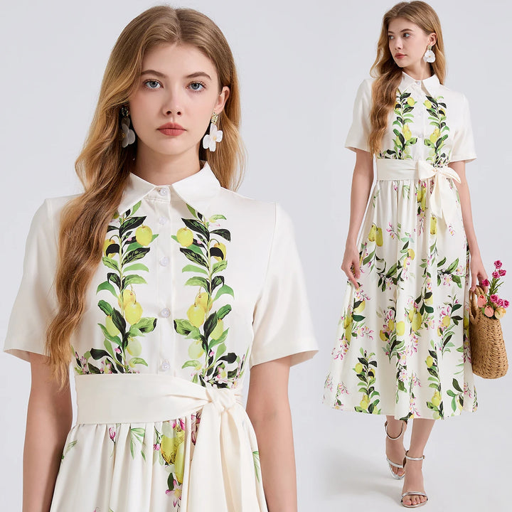 Elegant Botanical Print Midi Dress