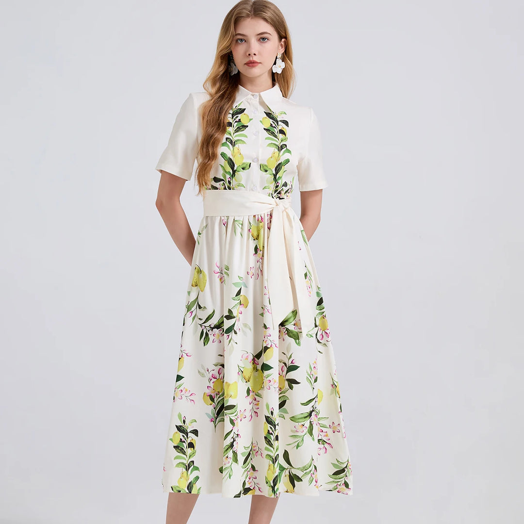 Elegant Botanical Print Midi Dress