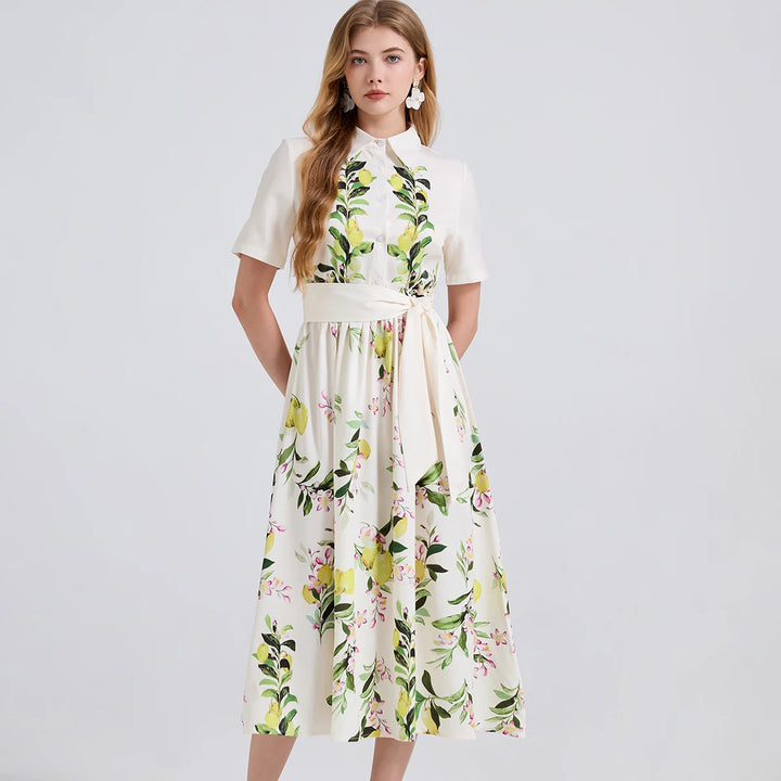 Elegant Botanical Print Midi Dress