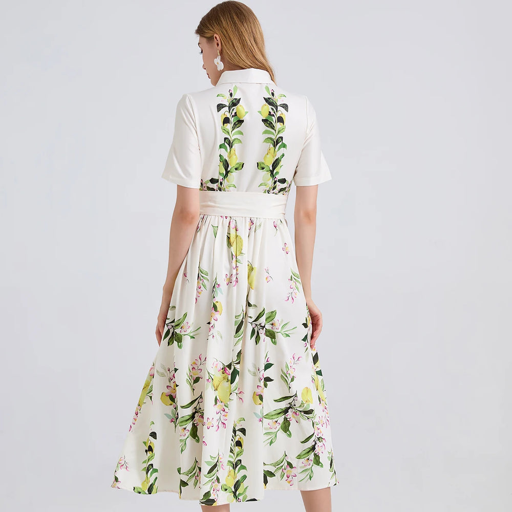 Elegant Botanical Print Midi Dress