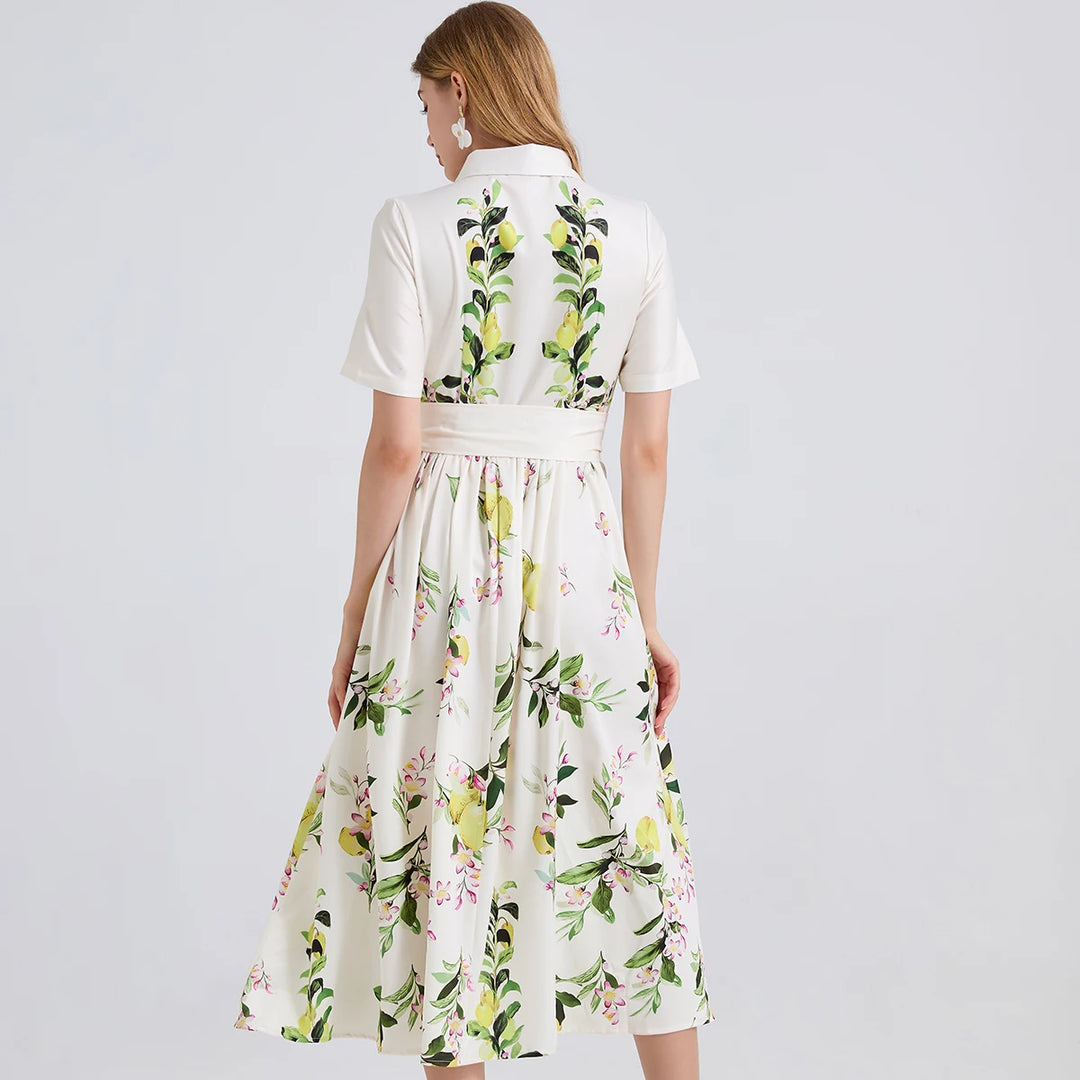 Elegant Botanical Print Midi Dress