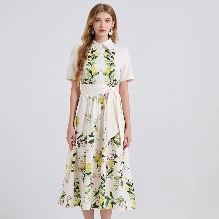 Elegant Botanical Print Midi Dress