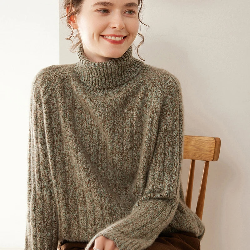 Elegant Cashmere Cable Knit Turtleneck Sweater