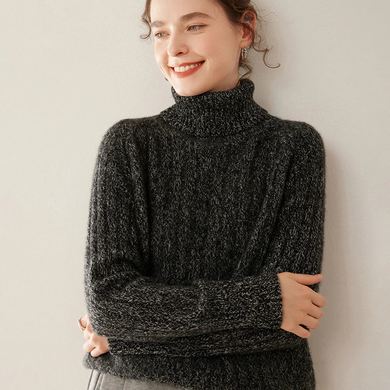 Elegant Cashmere Cable Knit Turtleneck Sweater