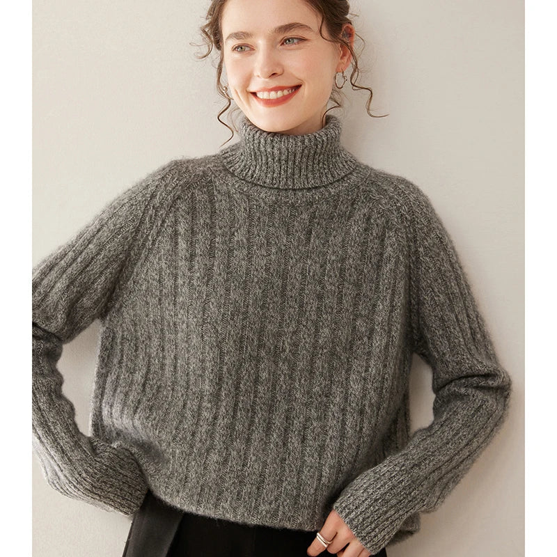 Elegant Cashmere Cable Knit Turtleneck Sweater