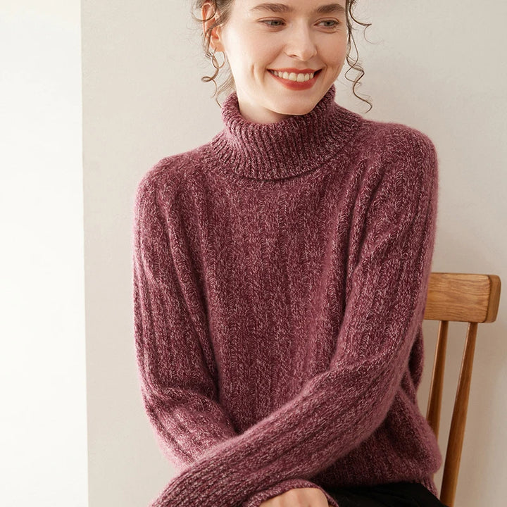 Elegant Cashmere Cable Knit Turtleneck Sweater