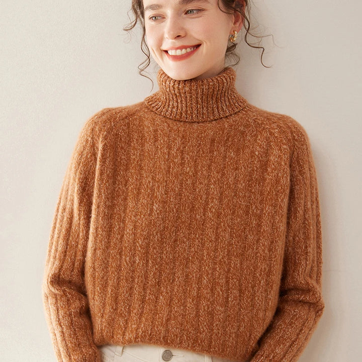 Elegant Cashmere Cable Knit Turtleneck Sweater