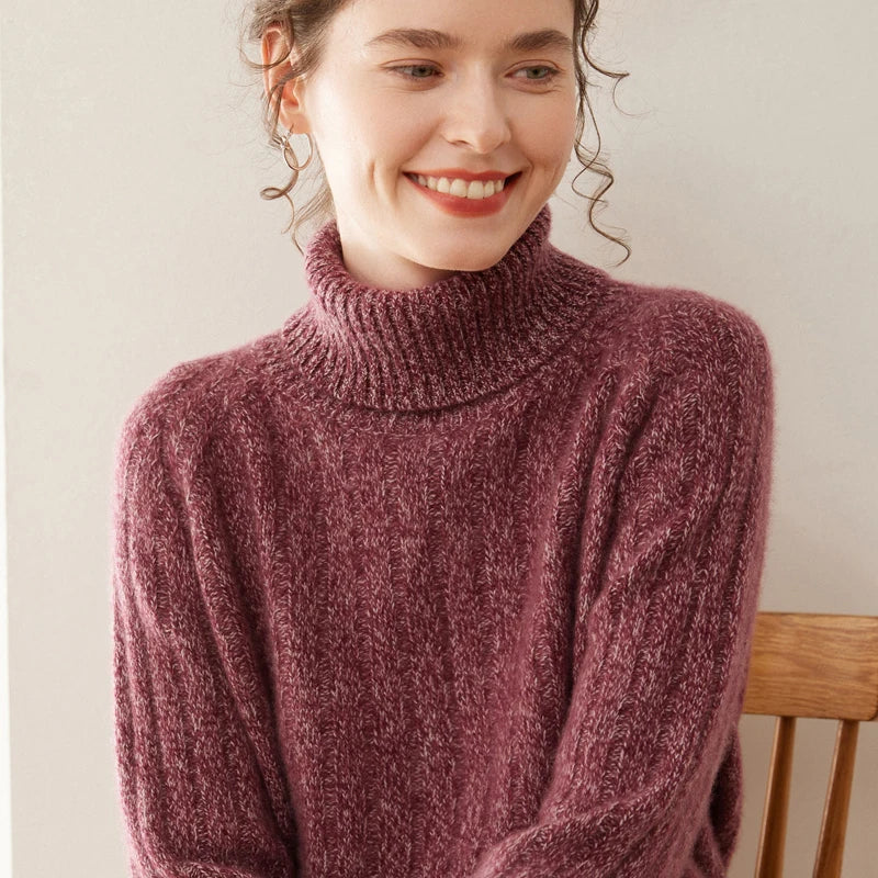 Elegant Cashmere Cable Knit Turtleneck Sweater