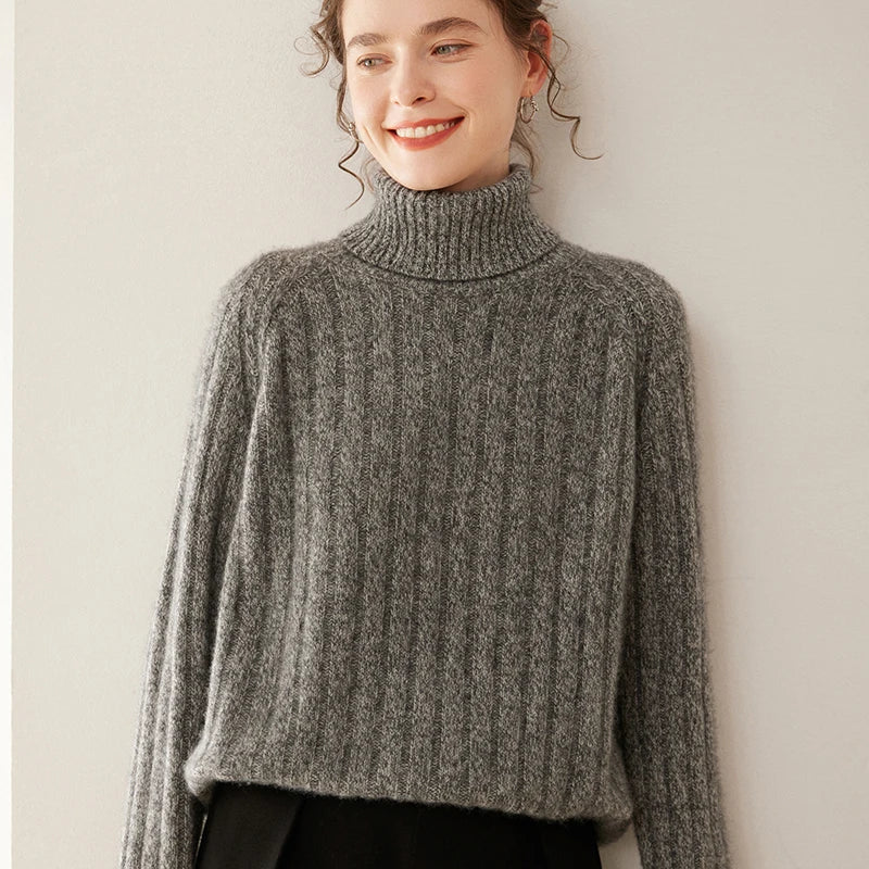 Elegant Cashmere Cable Knit Turtleneck Sweater