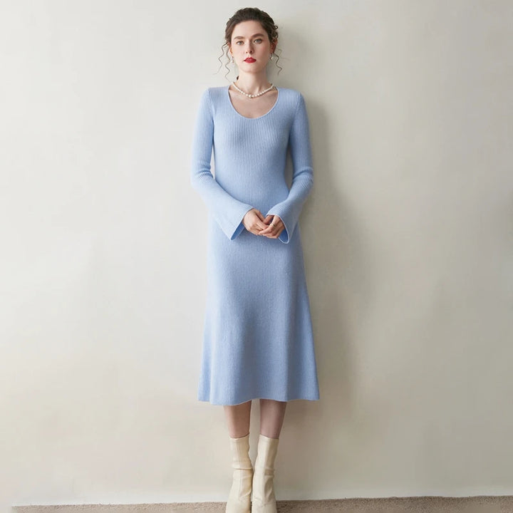 Elegant Cashmere Slim O Neck Dress