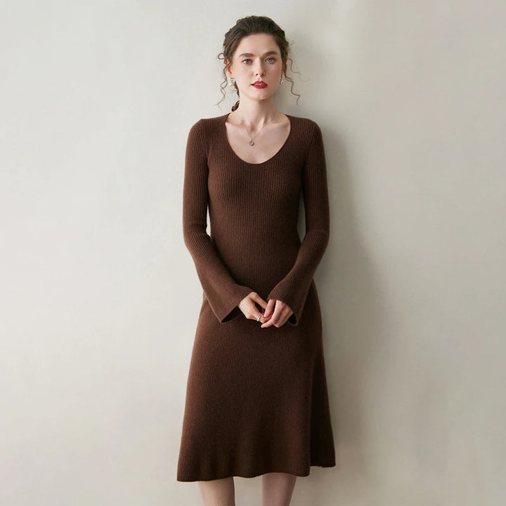 Elegant Cashmere Slim O Neck Dress