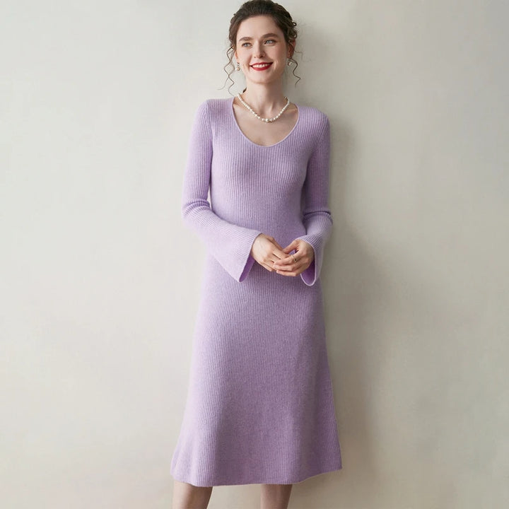 Elegant Cashmere Slim O Neck Dress