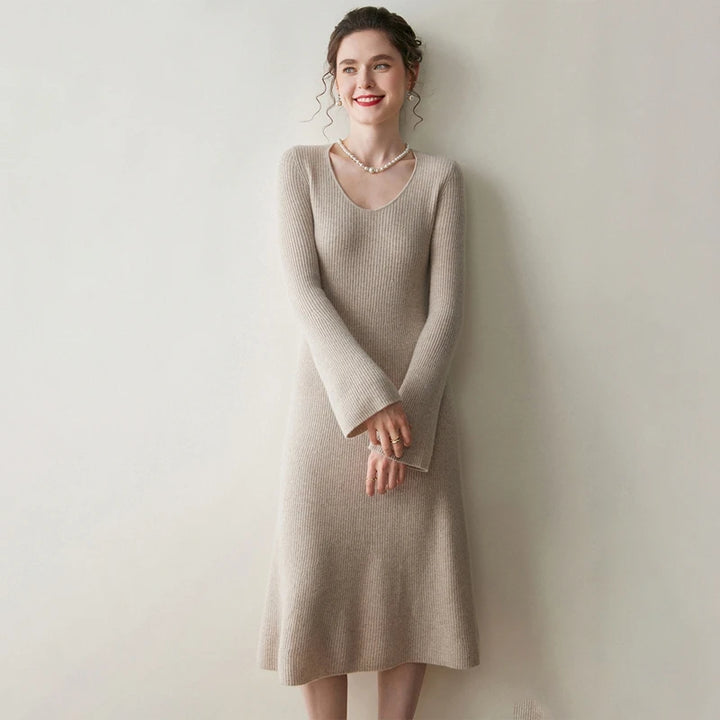 Elegant Cashmere Slim O Neck Dress