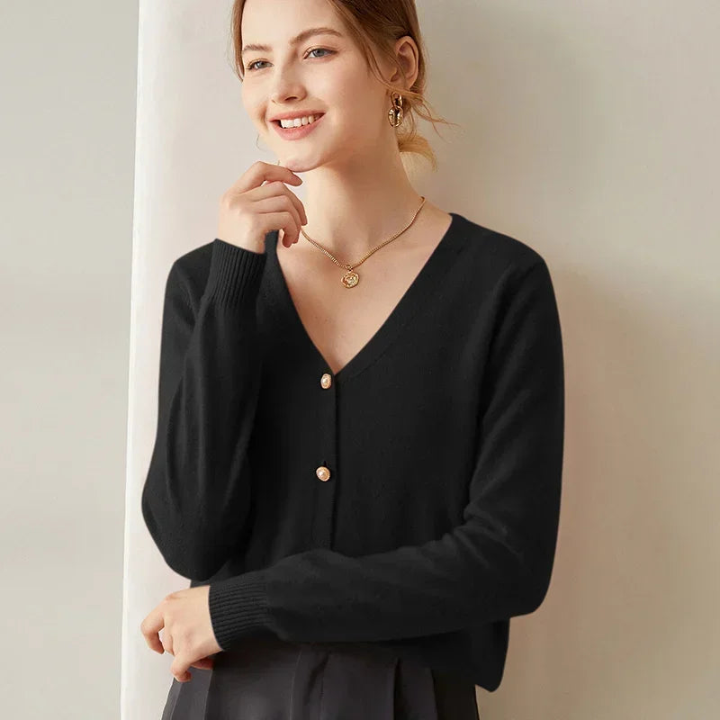 Elegant Cashmere V-Neck Knit Cardigan