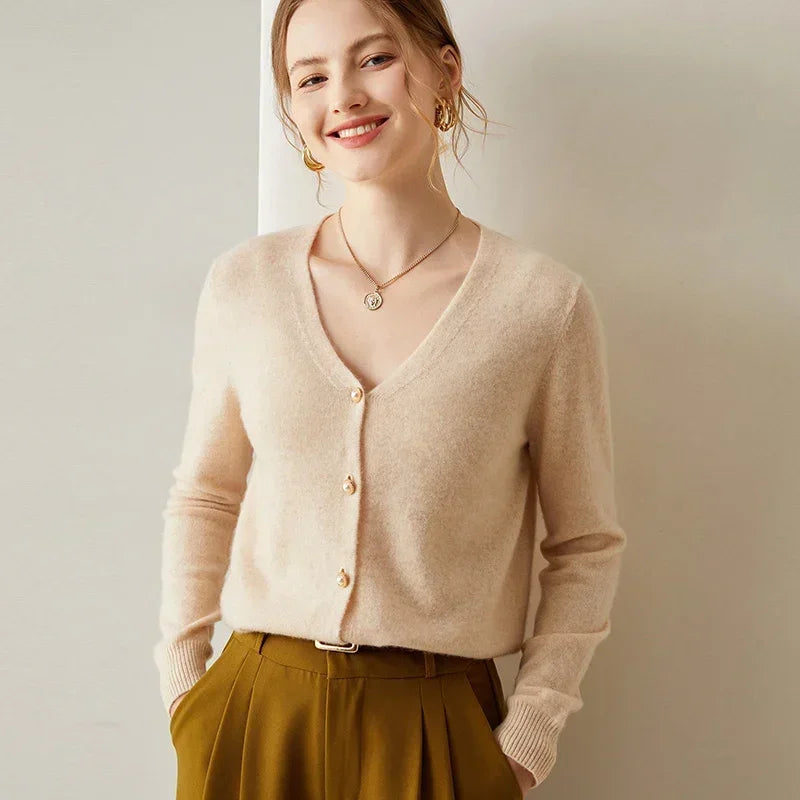 Elegant Cashmere V-Neck Knit Cardigan